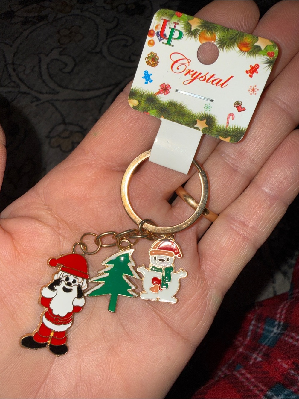 Holiday Santa, Tree & Snowman Keychain - Green/Red/White